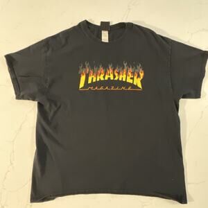 Thrasher Magazine Shirt Mens XL Black Flame Logo Skateboarding Graphic Tee Skate